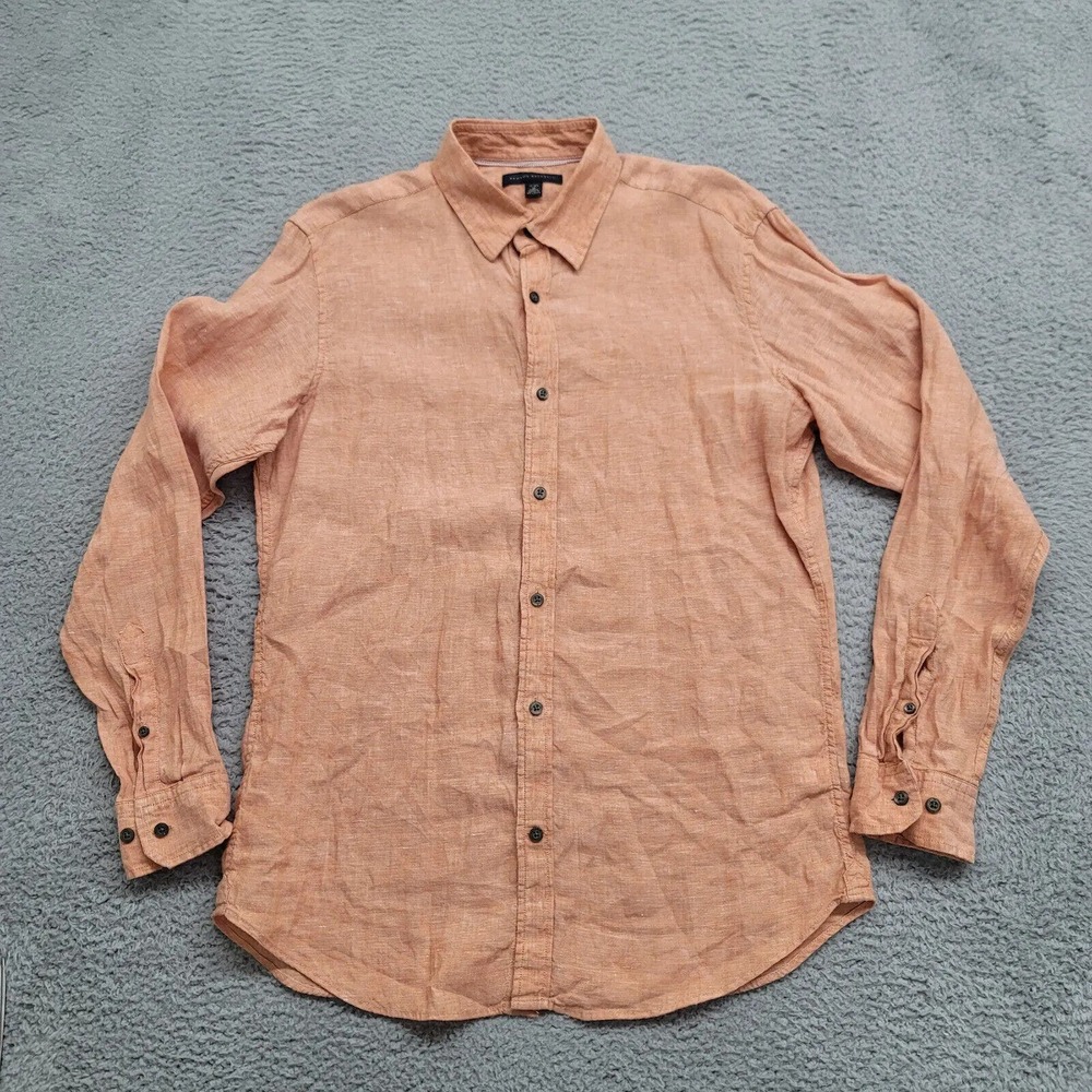 Banana Republic Shirt‎ Mens 15- 15 1/2 Peach Flax Linen Button Up Summer Casual